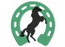 Stickdatei Pferde Silhouette mit Hufeisen Vollstich